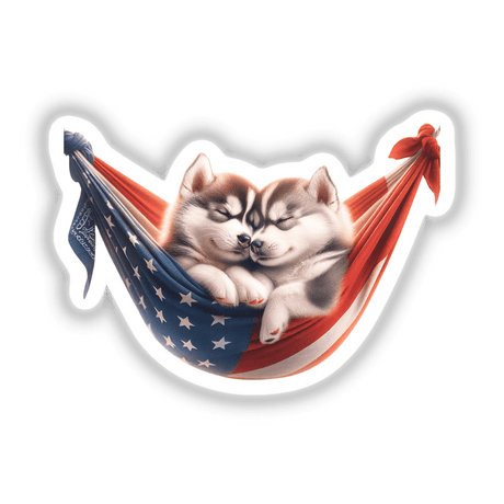 Siberian Husky Dogs in American Flag Bandana Hammock