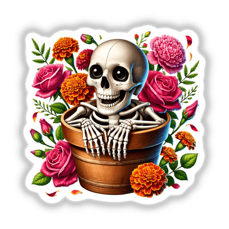Skeleton Peeking Out of Flower Pot