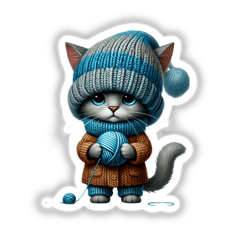 Russian Blue Cat Gnome Holding Ball of Yarn