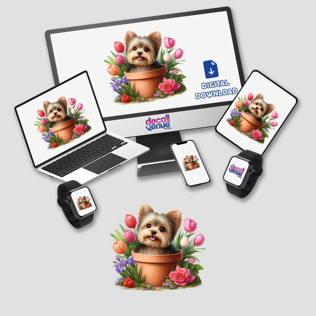 Yorkie Dog Peeking Out of Flower Pot