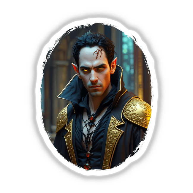 Demon Vampire Of The Underworld: A detailed depiction of a man in intricate clothing, available as stickers or digital artwork, highlighting unique artistic elements of the underworld theme.