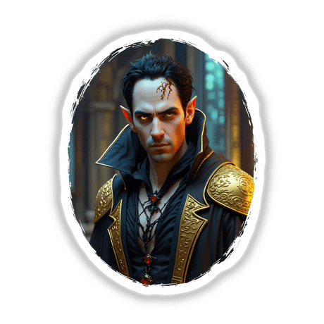 Demon Vampire Of The Underworld: A detailed depiction of a man in intricate clothing, available as stickers or digital artwork, highlighting unique artistic elements of the underworld theme.