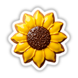 Sunflower Shaped Cookie with Yellow Petals and Brown Center, available as stickers or digital artwork, showcasing intricate petal details and a realistic flower design.