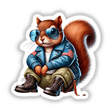 Squirrel wearing aviator sunglasses and a blue jacket, depicted as Patriotic Leather Squirrel Aviator Sunglasses, available as stickers or digital artwork from Decal Venue.
