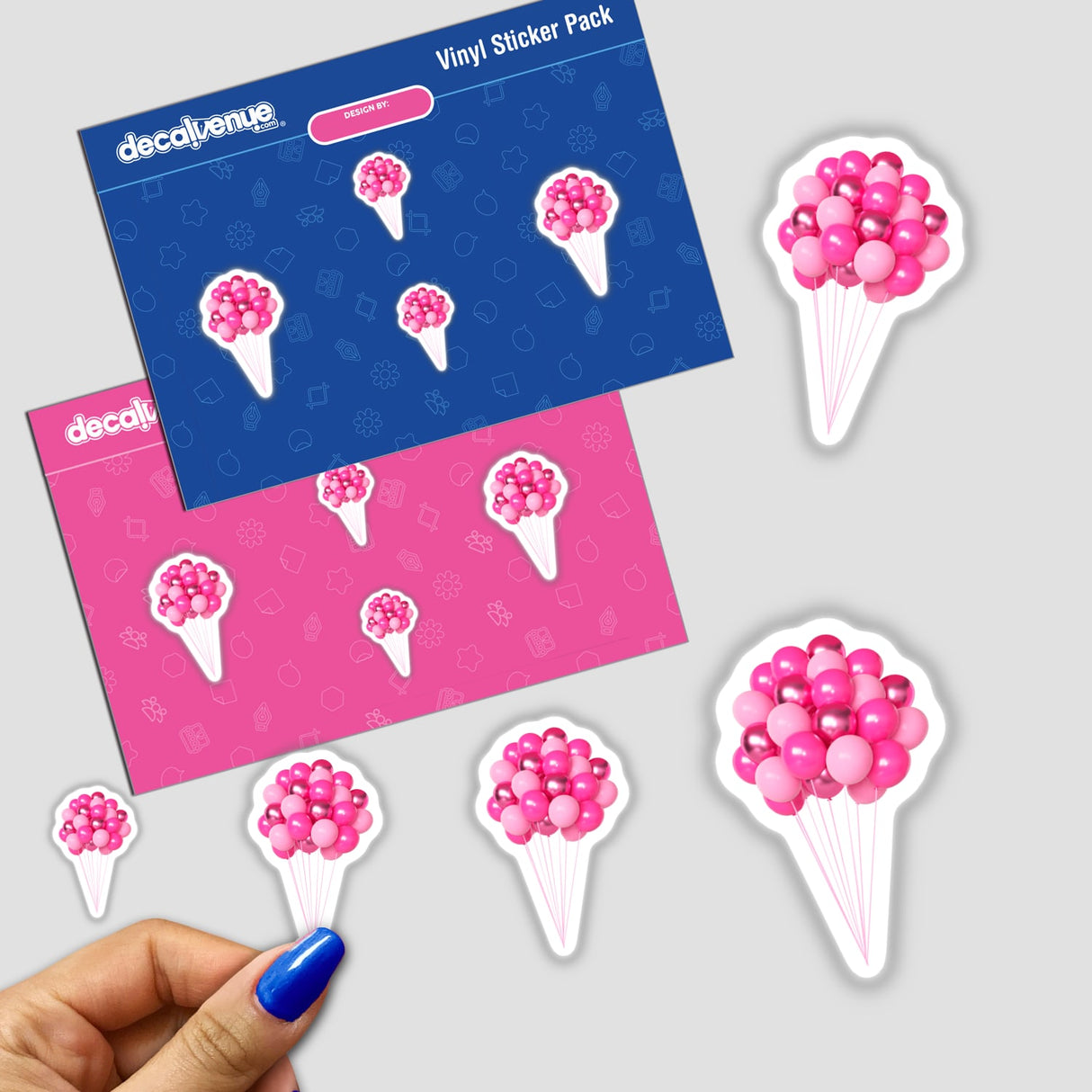 Pink Helium Balloons digital sticker pack from Decal Venue, featuring vibrant pink balloons in ice cream cone shapes, perfect for expressing your style.