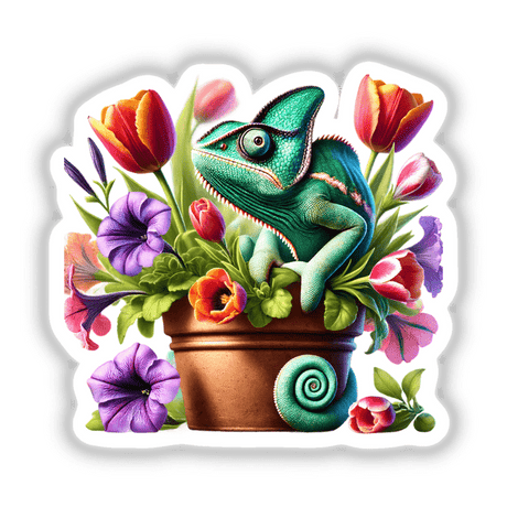Chameleon Peeking Out of Flower Pot
