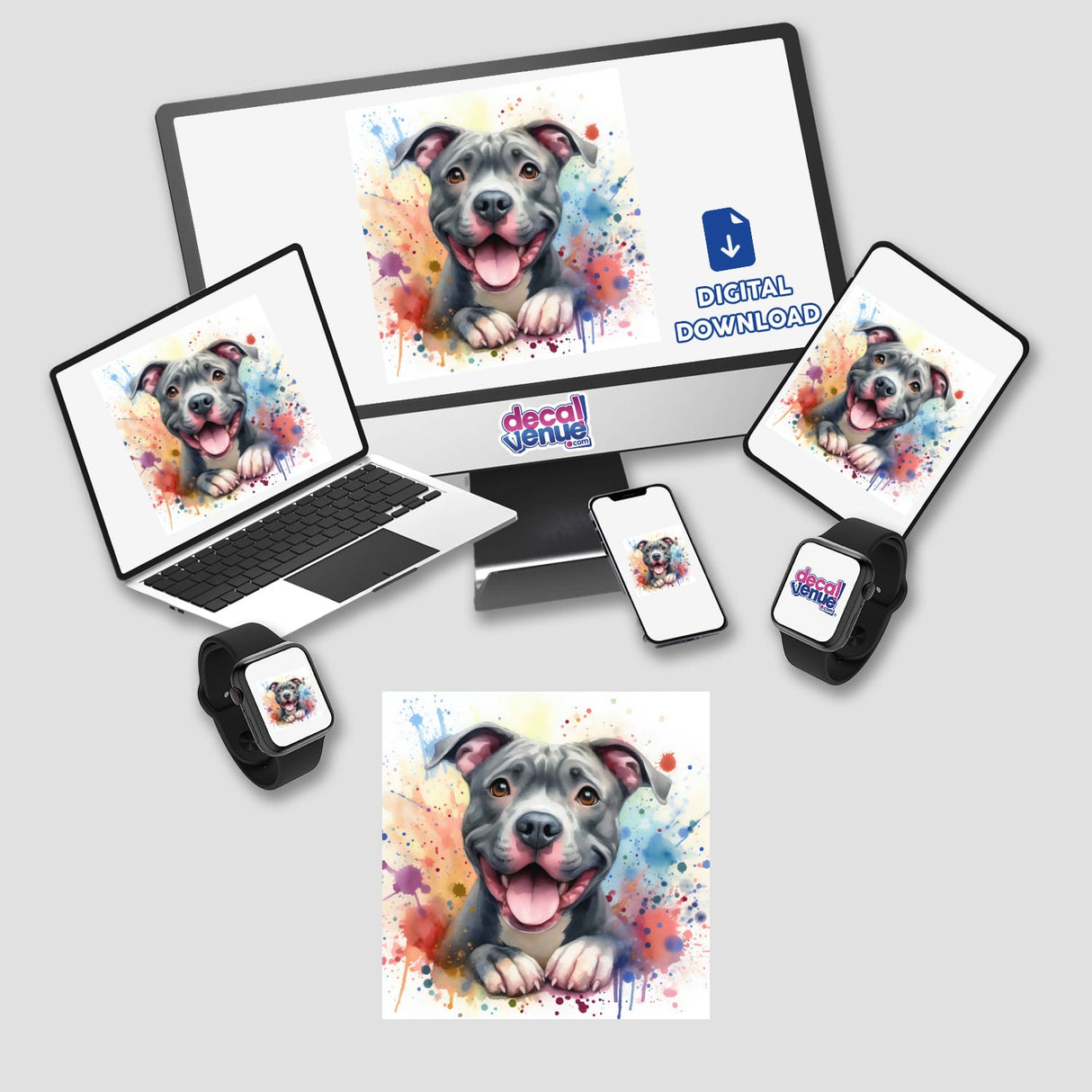 Watercolor Bully Pitbull Dog Splash