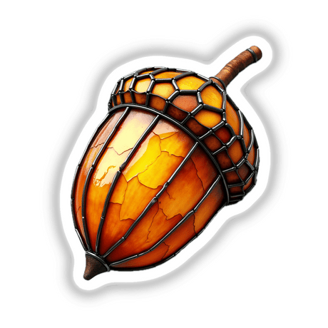 Acorn Stained Glass Style artwork, showcasing a close-up of an acorn, available as stickers or digital art. Perfect for enhancing spaces with unique, nature-inspired designs.
