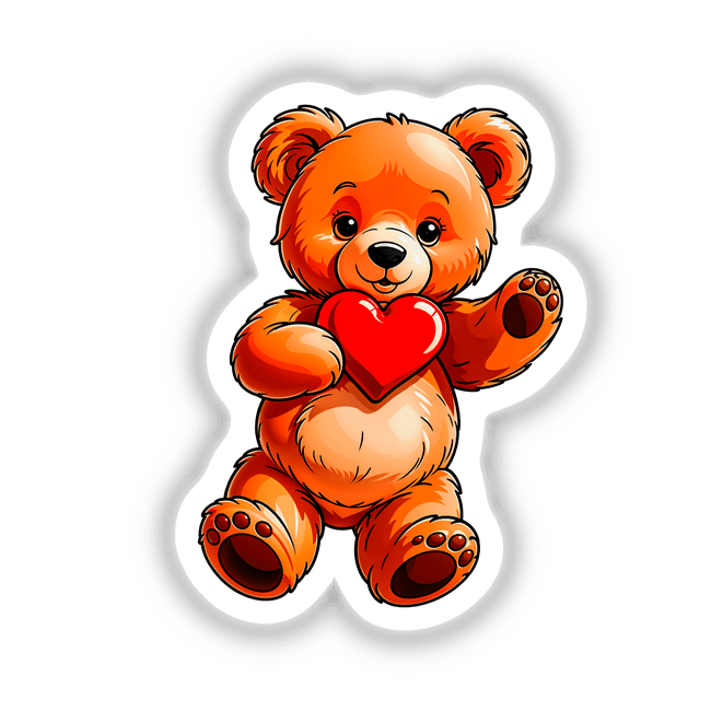 Cute Valentine's Day Teddy Bear cartoon holding a heart, available as stickers or digital artwork, perfect for expressing love through Decal Venue's unique collection.