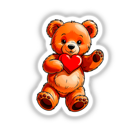 Cute Valentine's Day Teddy Bear cartoon holding a heart, available as stickers or digital artwork, perfect for expressing love through Decal Venue's unique collection.