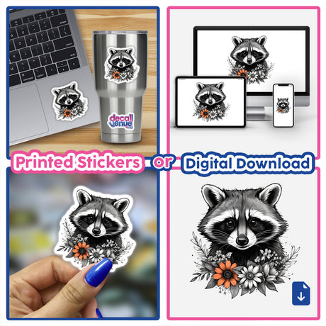Raccoon Portrait Floral Accents PA63