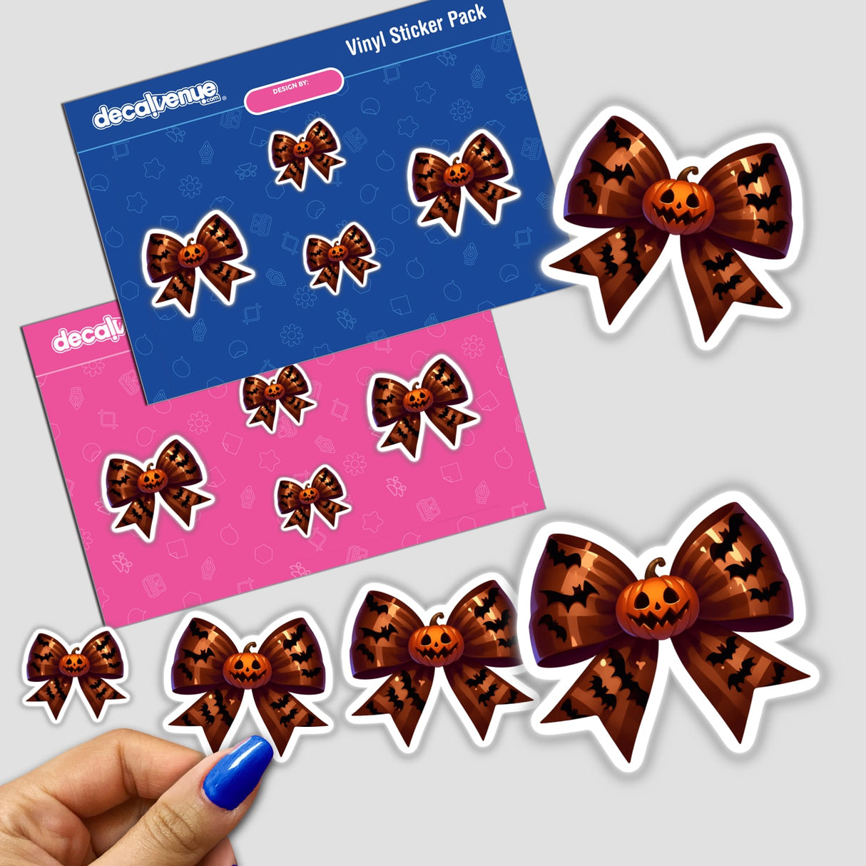Halloween Pumpkin and Bat Coquette Bow sticker featuring pumpkins and bats, perfect for seasonal decoration or digital artwork from Decal Venue.