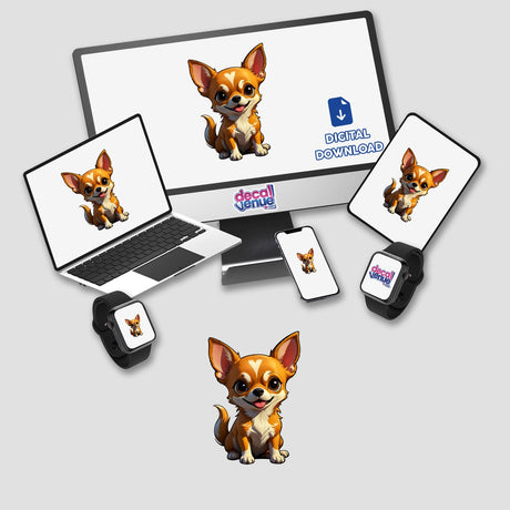 A Cute Chihuahua displayed on a computer monitor and laptop screen, available as stickers or digital artwork.