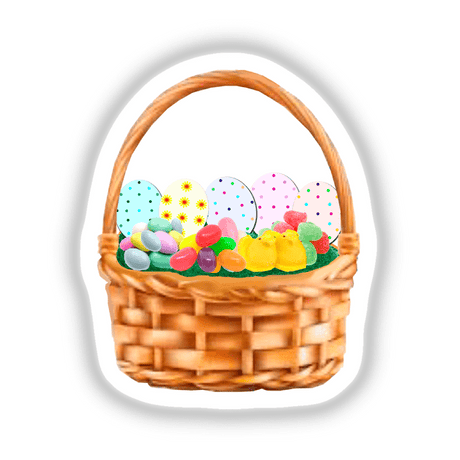 EASTER BASKET WITH JELLY BEANS, SPICE DROPS, PEEPS, CANDY EGGS, EASTER EGGS AND EASTER GRASS