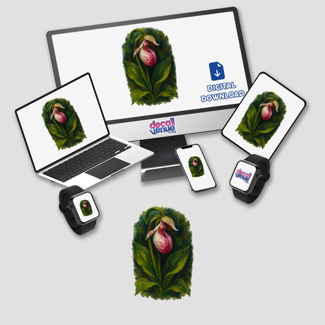 Minnesota State Flower Sticker or Clipart featuring a detailed Showy Lady’s Slipper design, available as a sticker or digital artwork with commercial rights, exemplifying Decal Venue's unique vinyl and digital art offerings.