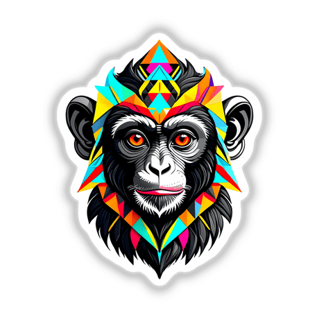 A Cool Monkey King illustration featuring a monkey adorned with a vibrant headdress, available as stickers or digital artwork from Decal Venue.