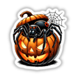 Black Widow Spider Peeking Out of Pumpkin Halloween - Spooky Digital Artwork