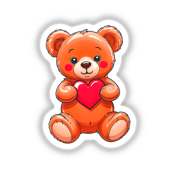 Cute Valentine's Day Teddy Bear cartoon holding a heart, available as stickers or digital artwork, perfect for adding charm to your collection from Decal Venue.