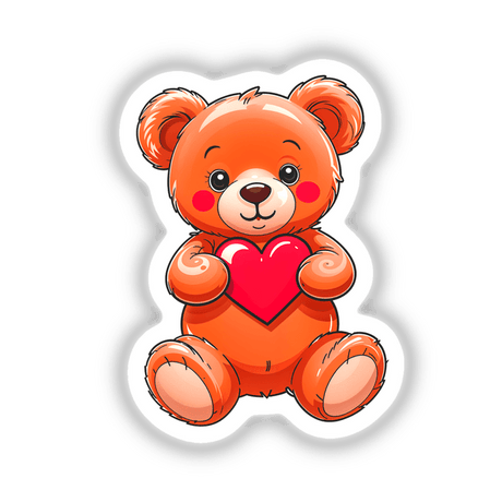 Cute Valentine's Day Teddy Bear cartoon holding a heart, available as stickers or digital artwork, perfect for adding charm to your collection from Decal Venue.