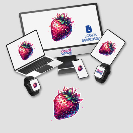 A strawberry design available as stickers or digital artwork, showcasing Decal Venue's unique, creative flair in vinyl decals and art.