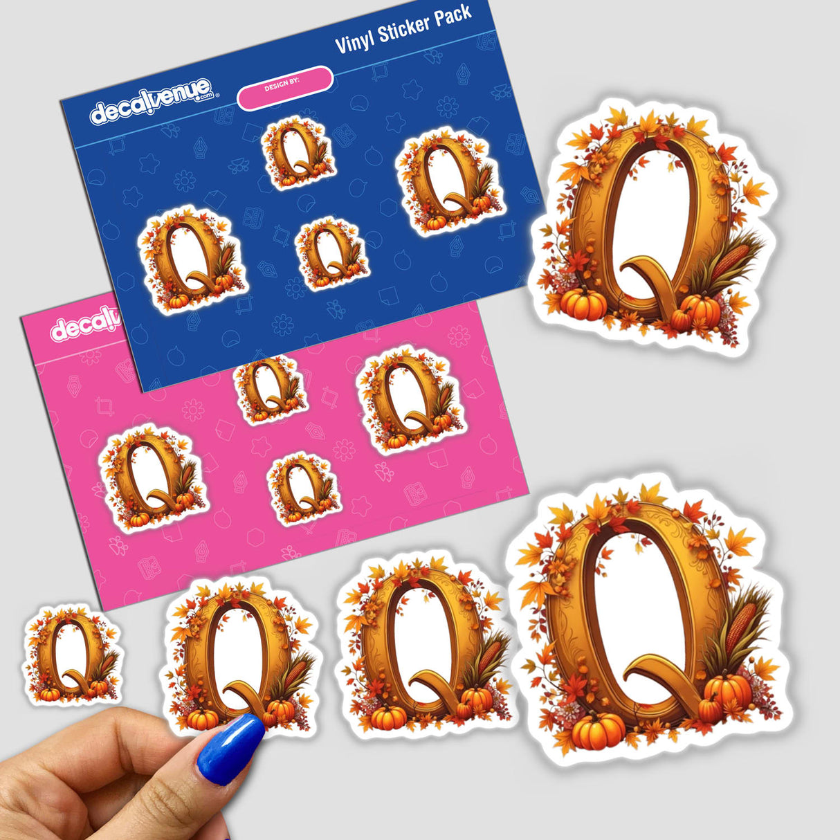 Fall Aesthetic Letter Q Clipart | Stickers or Download with Commercial Rights featuring pumpkins and fall leaves, perfect for seasonal decorations or digital art projects.