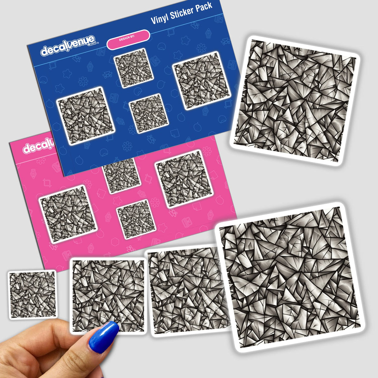 Hand holding a Stylish Geometric Clipart Pattern sticker pack, available for stickers or commercial use download.