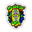 a green sticker with the words surfin usa on it