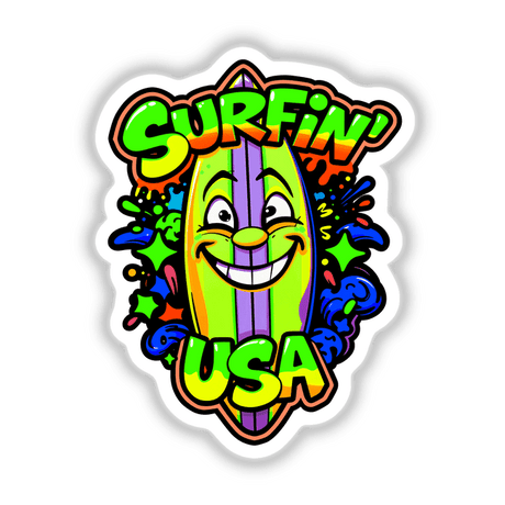 a green sticker with the words surfin usa on it