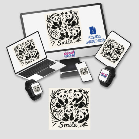 Smile Doodle Art Sumi-e Sticker or Clipart featuring a motivational panda design, available with commercial rights. Perfect for adding charm to your projects or collections.