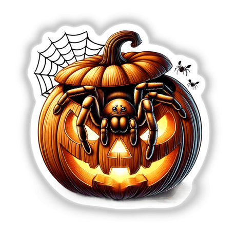 Vibrant pumpkin with spider emerging, Halloween digital art