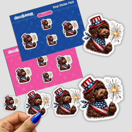 Brown Goldendoodle Dog with Sparkler - Digital Artwork Vinyl Stickers from Decal Venue Store