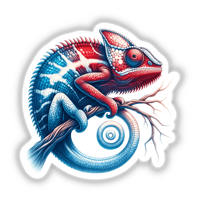 Chameleon on Branch Red White and Blue