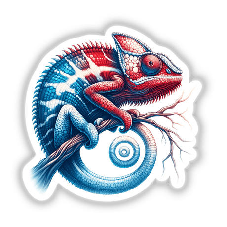 Chameleon on Branch Red White and Blue