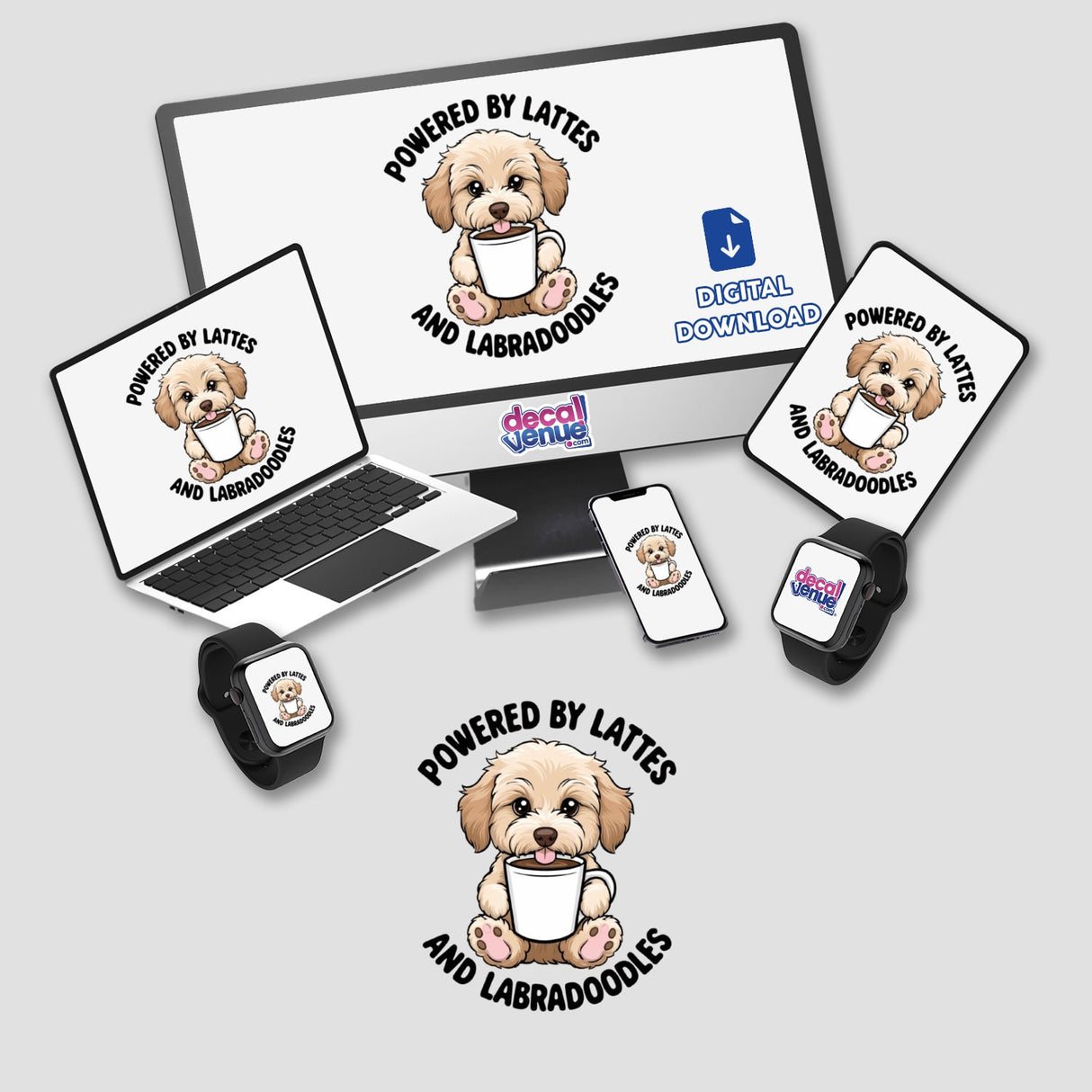 Cute Labradoodle Clipart - Café Decor PNG Commercial Use