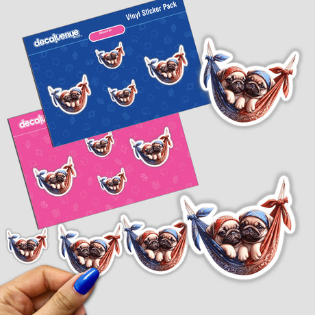 Cute Pug Dogs in Bandana Hammock