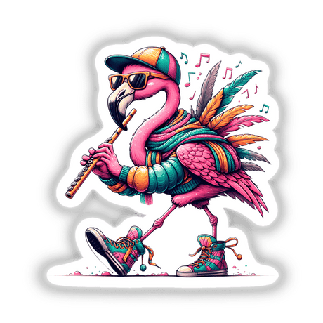 Stylish Flamingo Playing the Flute