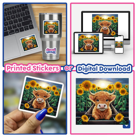 Highland Cow Sunflower Garden