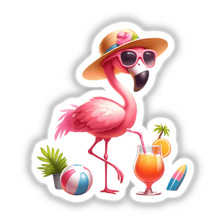 Flamingo Wearing Sunglasses Straw Hat Summer