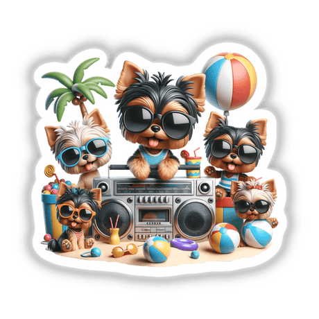 Yorkie Dog Brach Party Sunglasses Boombox