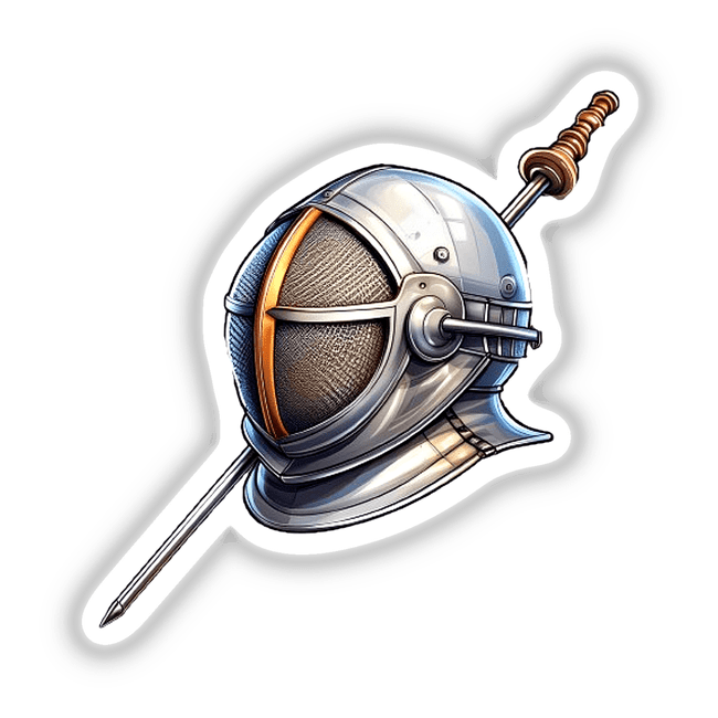 Futuristic knight's helmet with ornate sword
