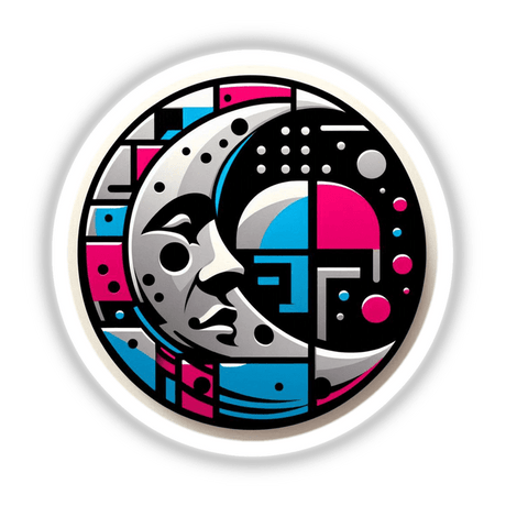 Moon-themed sticker featuring a colorful face design.