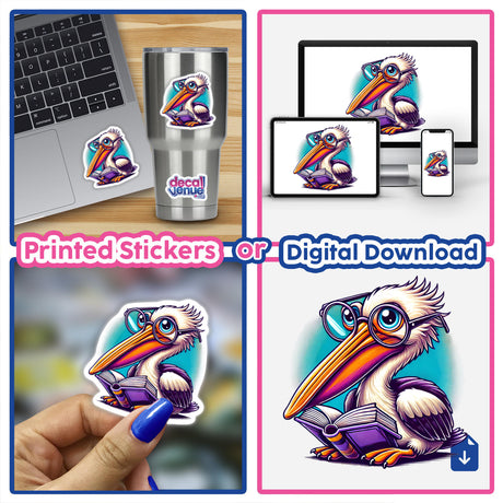 Pelican With Reading Glasses Open Book