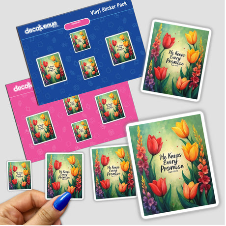 Fauvist Spring Gladiolus “He Keeps Every Promise” Psalm 145:13 Sticker or Clipart showcasing vibrant flowers and text, ideal for unique vinyl sticker collections or digital artwork projects.