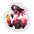 Stylish Pirate Flamingo with Tropical Drink - Digital Artwork Available as Stickers or Downloads