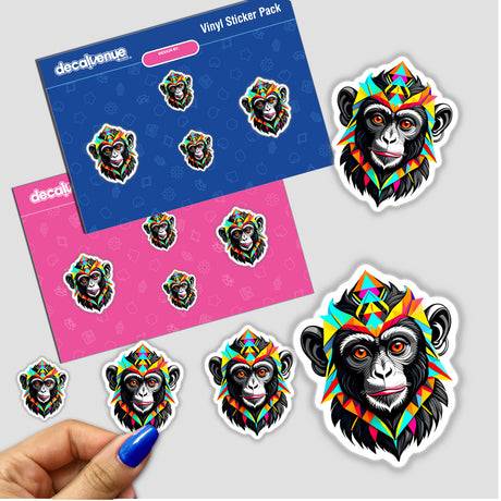 A Cool Monkey King sticker featuring a vibrant monkey head adorned with a colorful crown, available as a sticker or digital artwork.