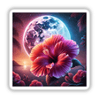 Twilight Hibiscus Blooming Under the Moonlight: A lush tropical flower with a moonlit background, featured as stickers or digital downloads from Decal Venue.