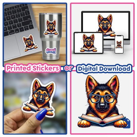 German Shepherd Dog With Reading Glasses Open Book