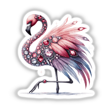 Flamingo Jewels and Gemstones: Illustrated flamingo adorned with gems, available as stickers or digital artwork.