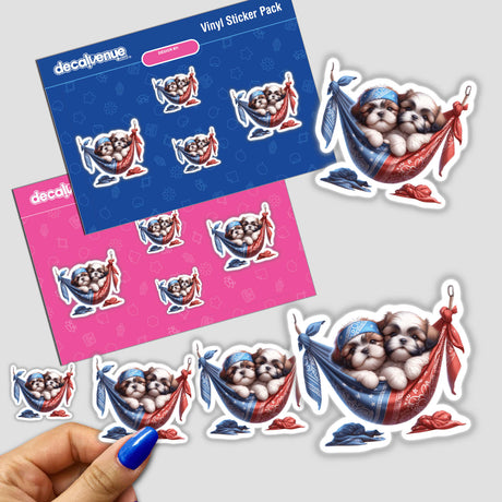 Cute Shih Tzu Dogs in Bandana Hammocks