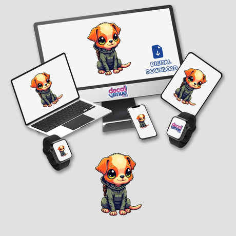 a laptop, phone, and tablet all have stickers on them